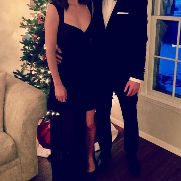 Amsale crinkled silk chiffon gown navy - Picture 1 of 4